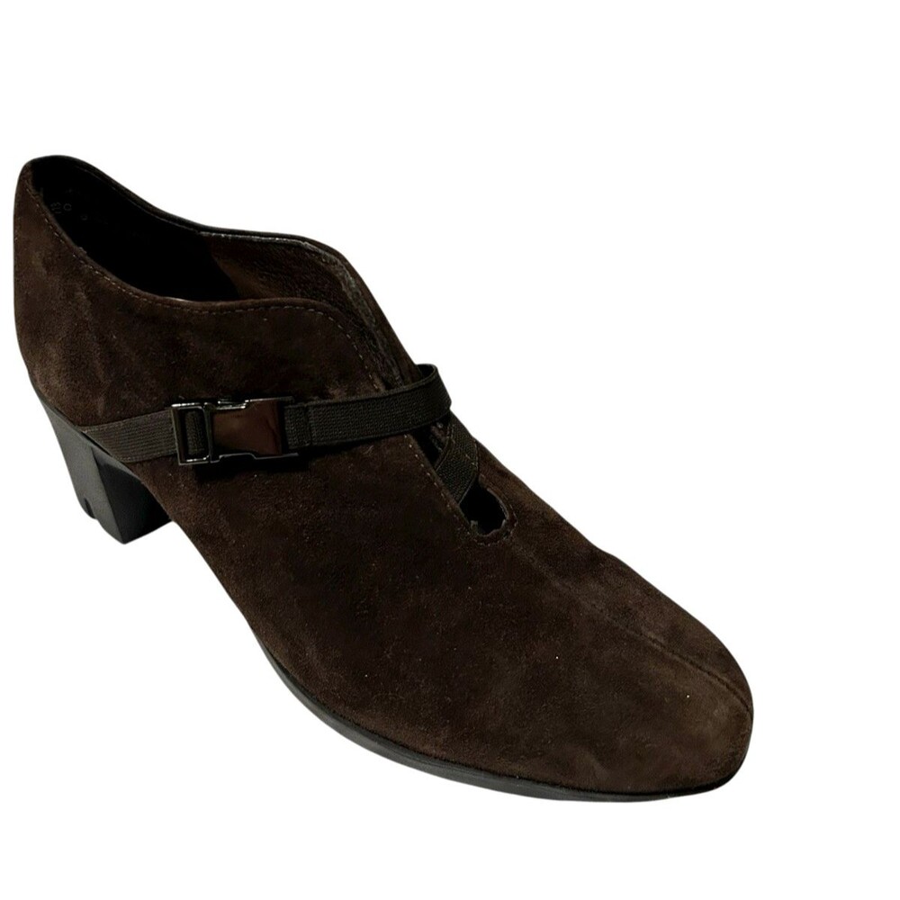Munro Womens 7.5M Ankle Booties Suede Brown Buckle Block Heel Casual USA